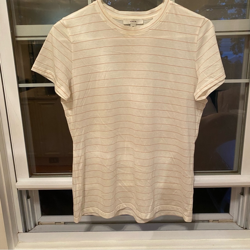 Vince Cream and salmon Striped Tee